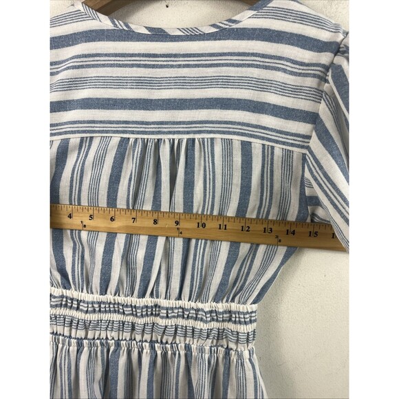 Monteau Women’s  Striped V Neck Dress Size XS Clinched Waist Pheasant Bohemian - Picture 6 of 7